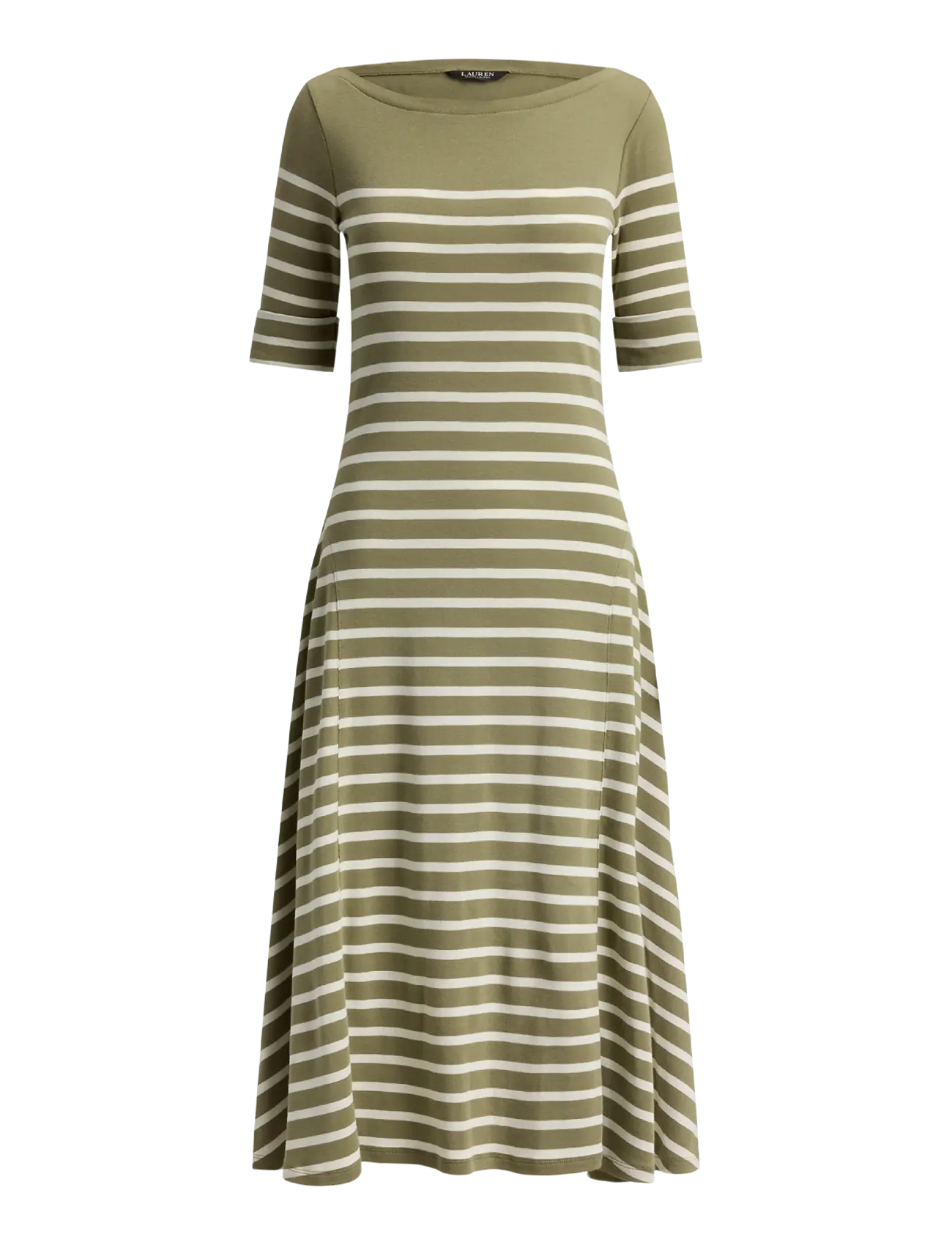 Lauren Ralph Lauren Breton-Stripe Cotton Ribbed Midi Dress - Midikleider - LIGHT AGAVE/MAS C / green