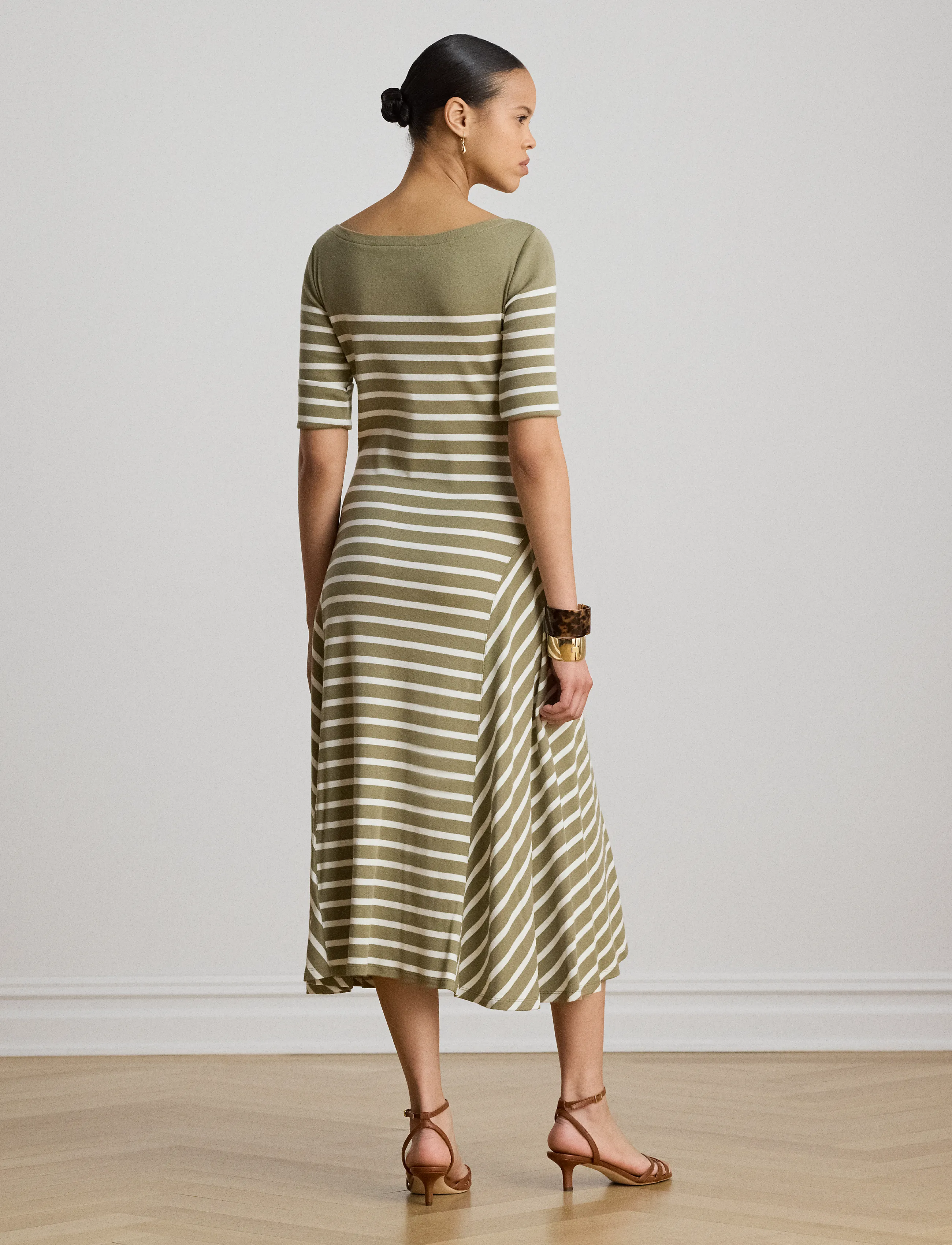 Lauren Ralph Lauren - Breton-Stripe Cotton Ribbed Midi Dress - robes t-shirt - light agave/mas c - 2