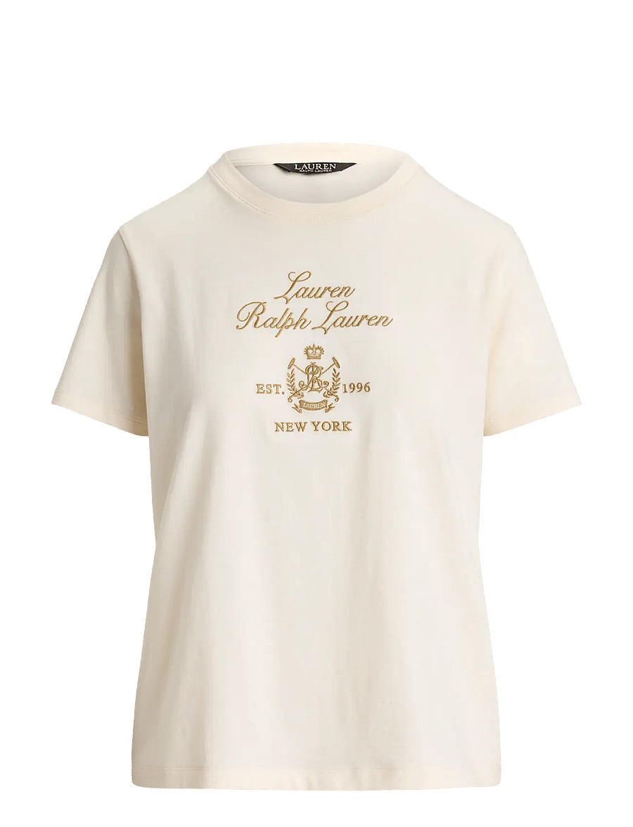 Lauren Ralph Lauren - Embroidered-Crest Cotton Jersey Tee - mascarpone cream - 1
