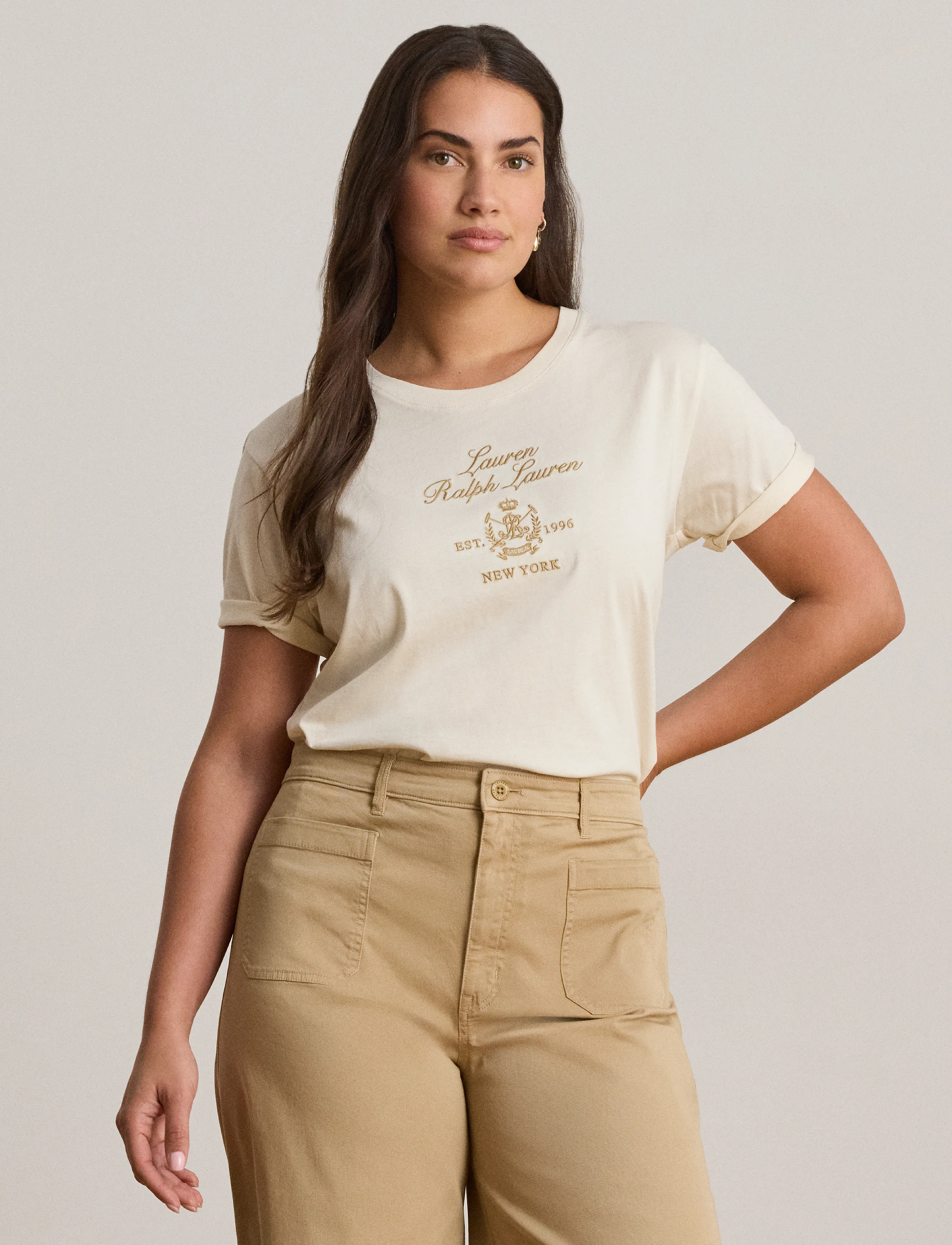 Lauren Ralph Lauren Embroidered-Crest Cotton Jersey Tee - Riided - MASCARPONE CREAM / cream