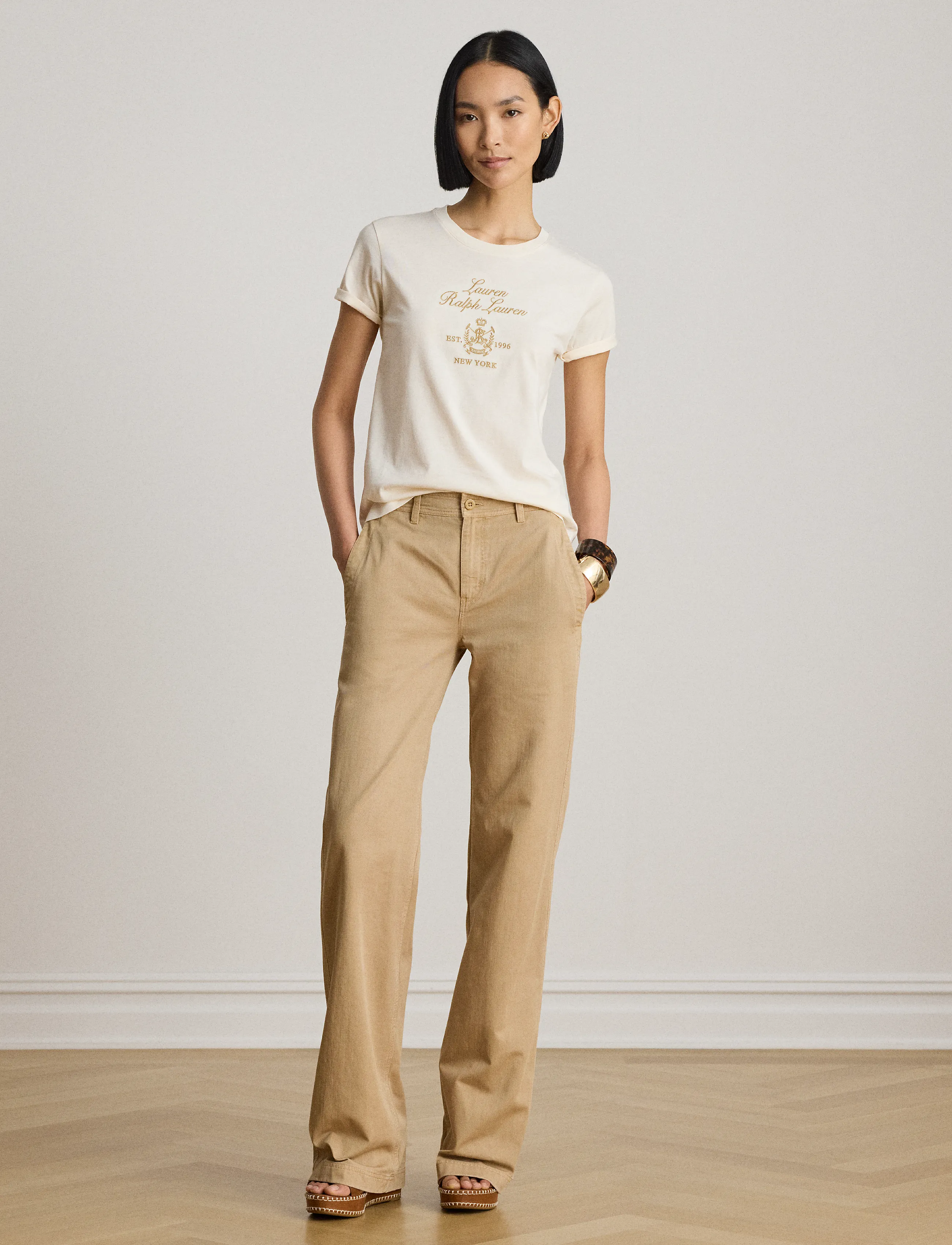 Lauren Ralph Lauren - Embroidered-Crest Cotton Jersey Tee - mascarpone cream - 3