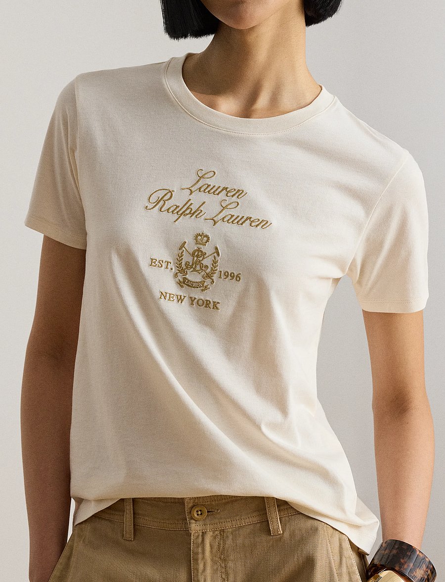 Lauren Ralph Lauren - Embroidered-Crest Cotton Jersey Tee - mascarpone cream - 5