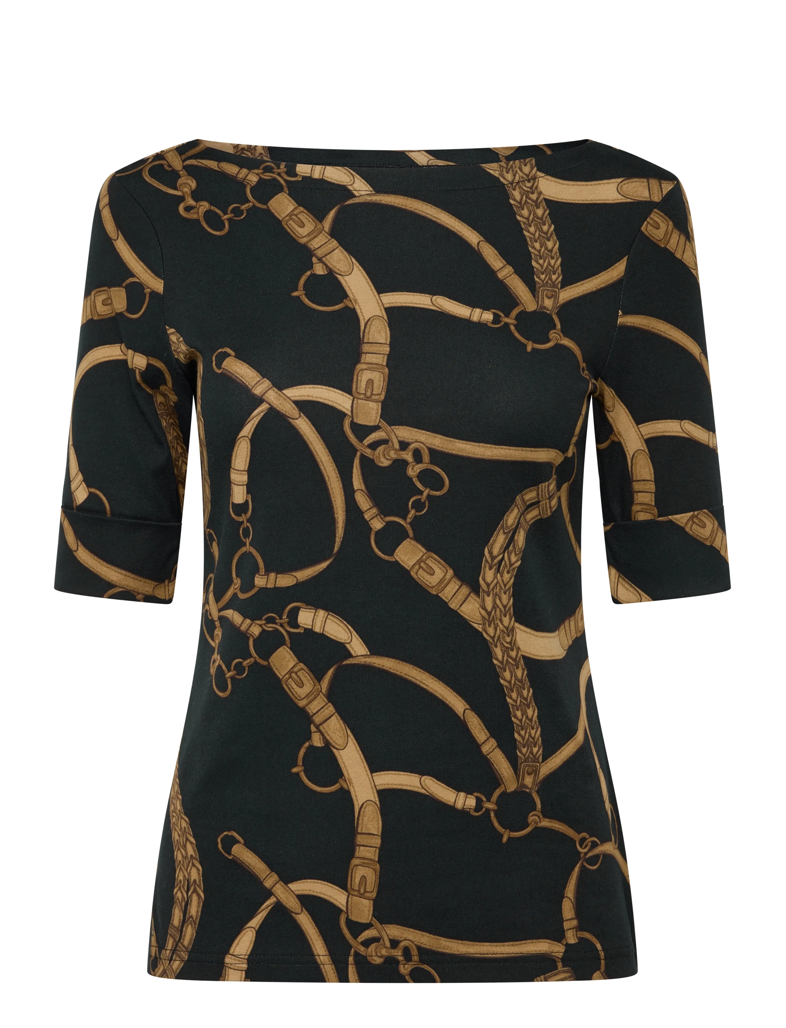 Lauren Ralph Lauren Belting-Print Cotton Boatneck Tee - Kleidung - BLACK/TAN / black