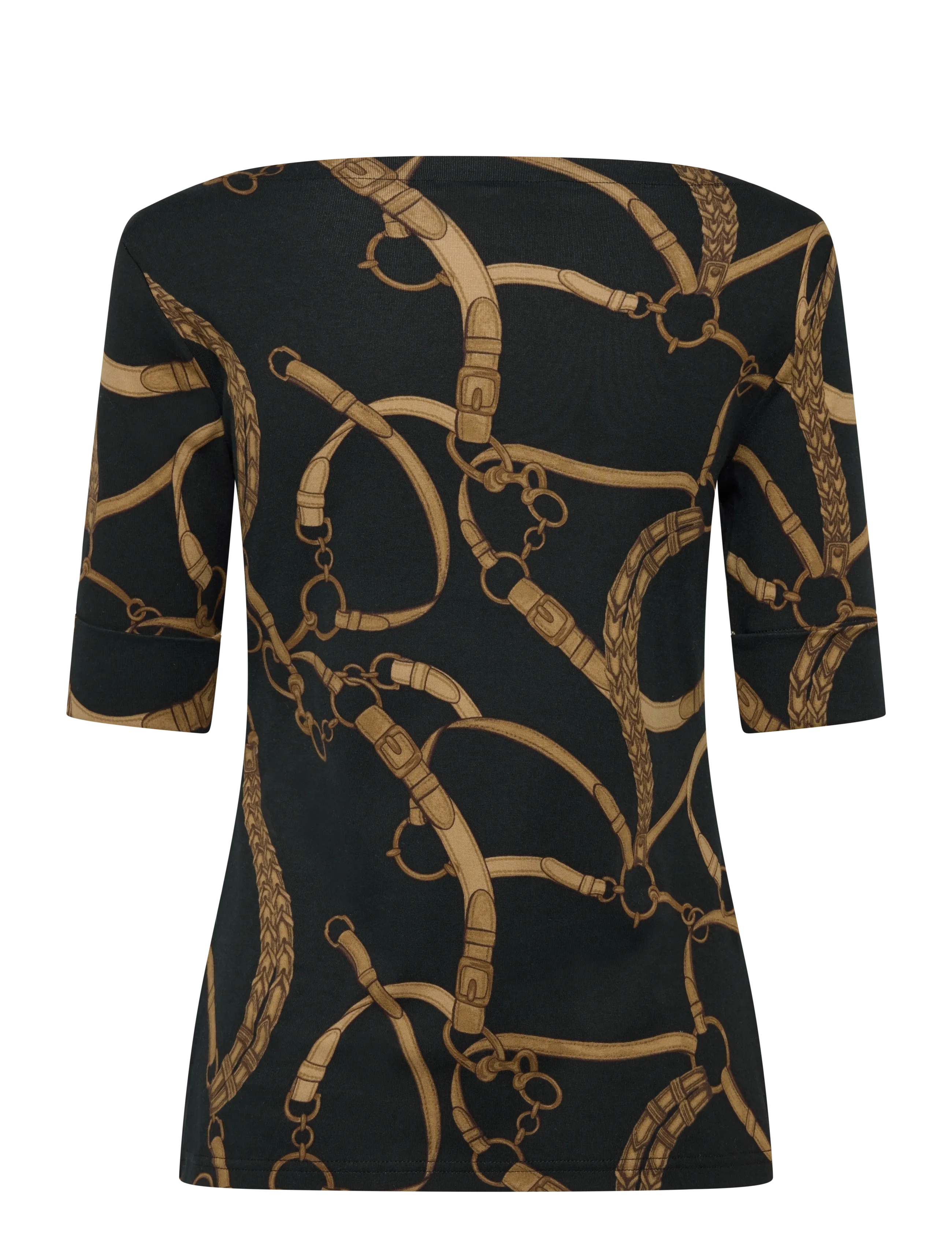 Lauren Ralph Lauren - Belting-Print Cotton Boatneck Tee - t-shirts - black/tan - 2