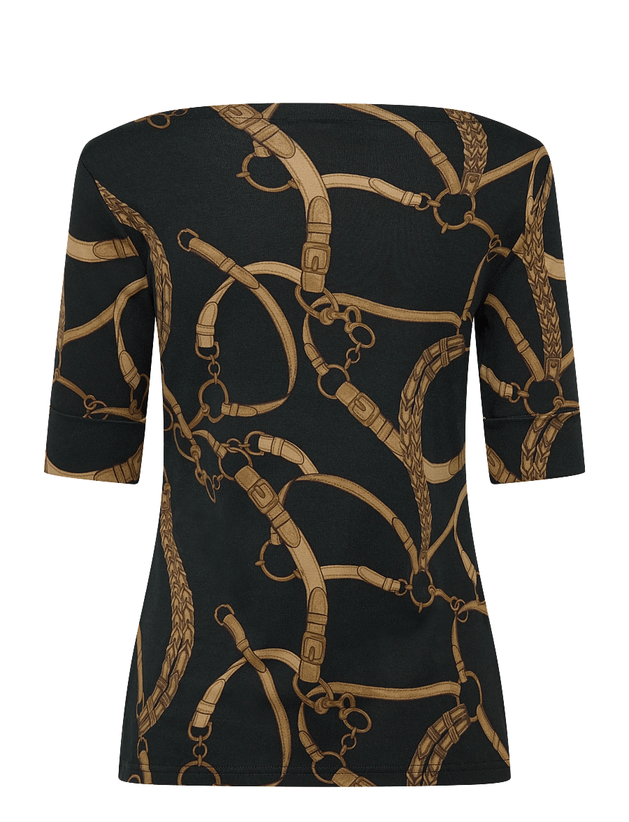 Lauren Ralph Lauren - Belting-Print Cotton Boatneck Tee - t-shirts - black/tan - 2