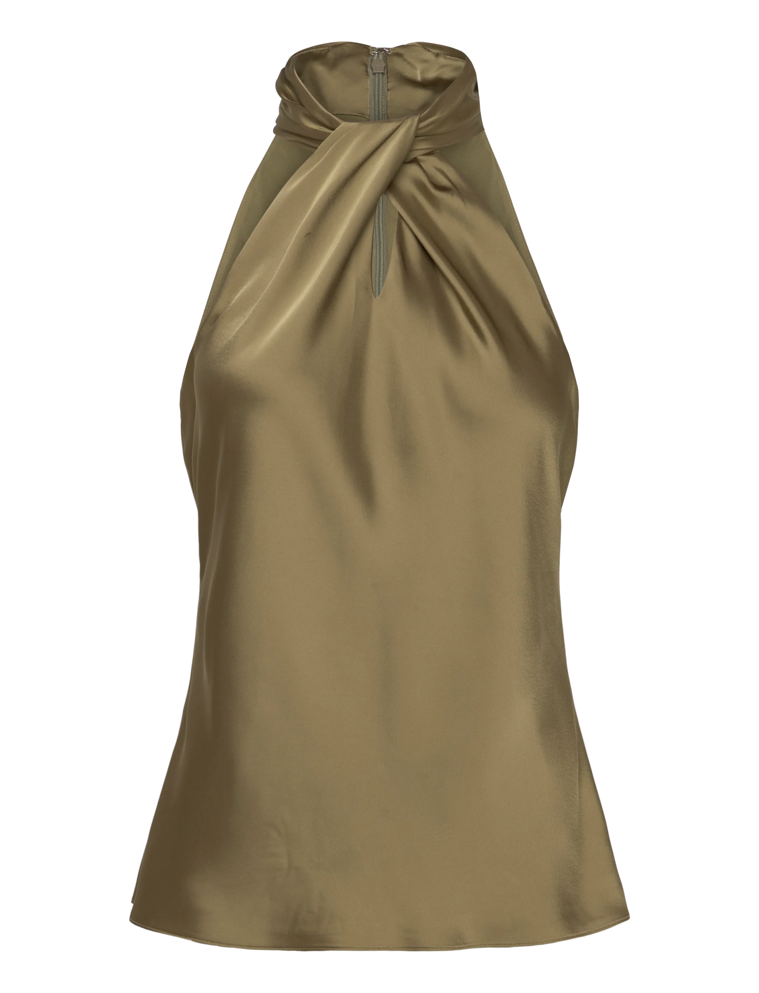 Lauren Ralph Lauren Twist-Front Charmeuse Halter Blouse, 40, Green, Bluser > Uden Ærmer, Dame
