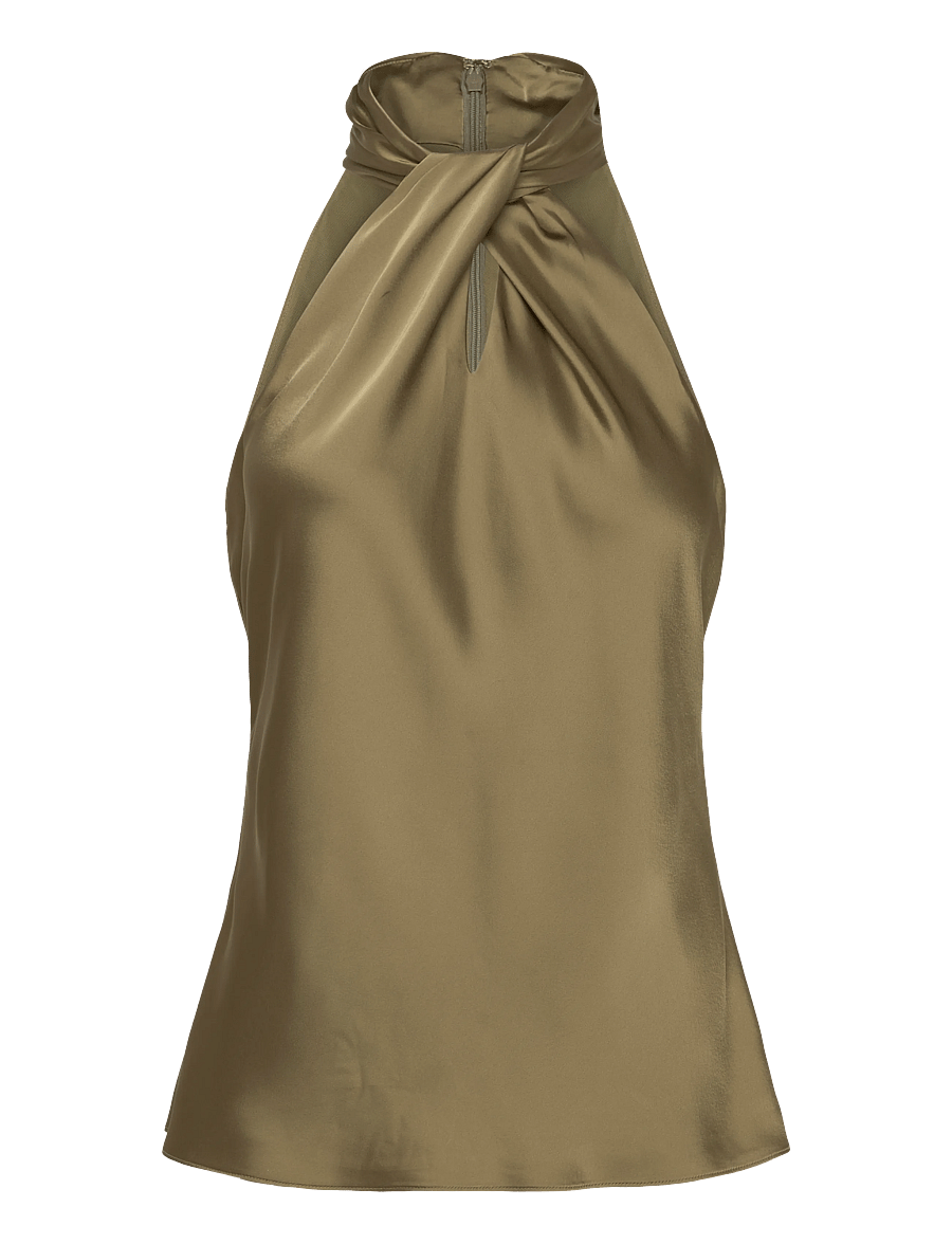 Lauren Ralph Lauren - Twist-Front Charmeuse Halter Blouse - blouses sans manches - light agave - 0