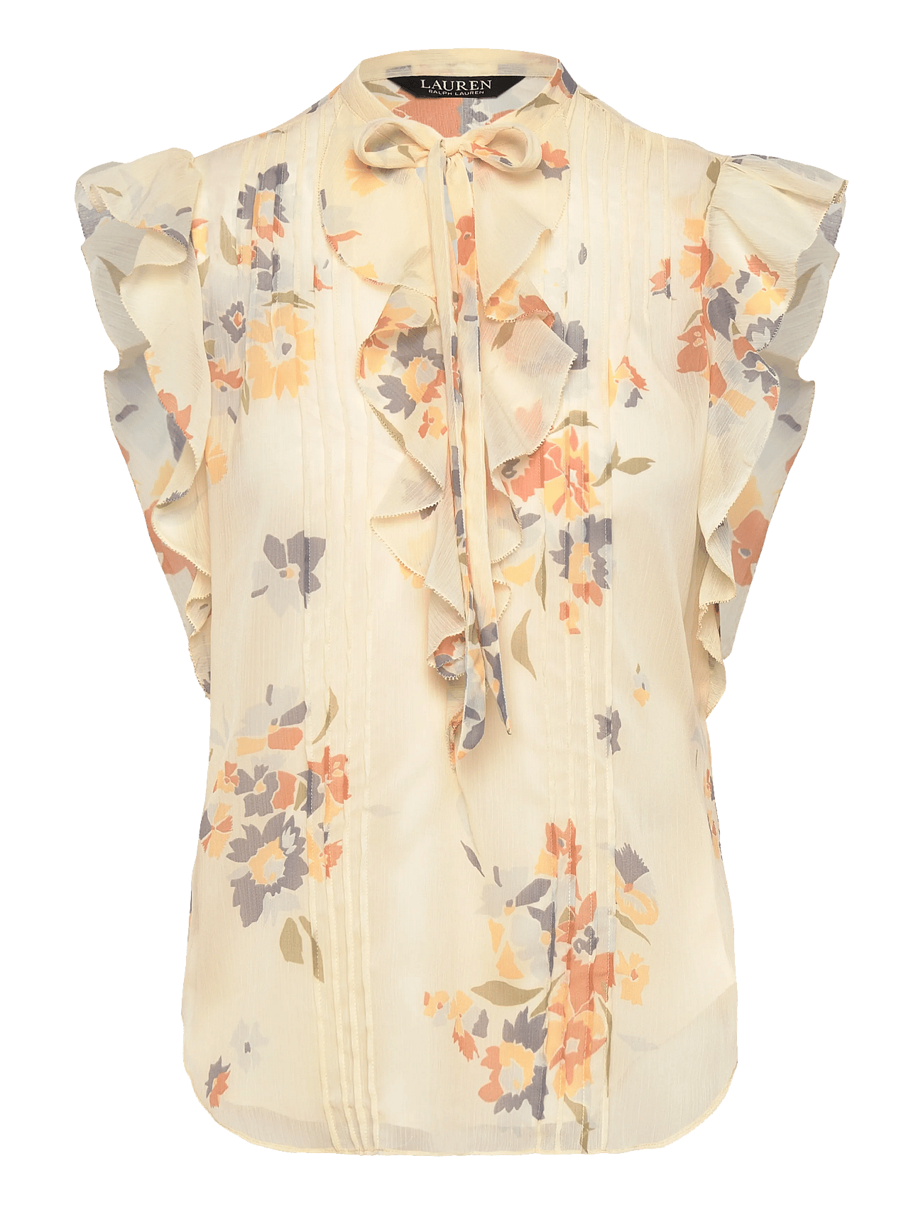 Lauren Ralph Lauren | Floral Pintucked Tie-Neck Blouse | L