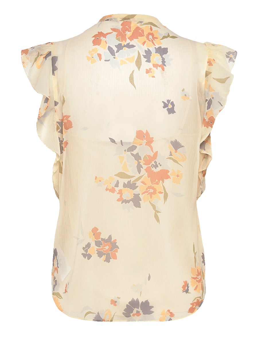 Lauren Ralph Lauren - Floral Pintucked Tie-Neck Blouse - blouses sans manches - cream multi - 1
