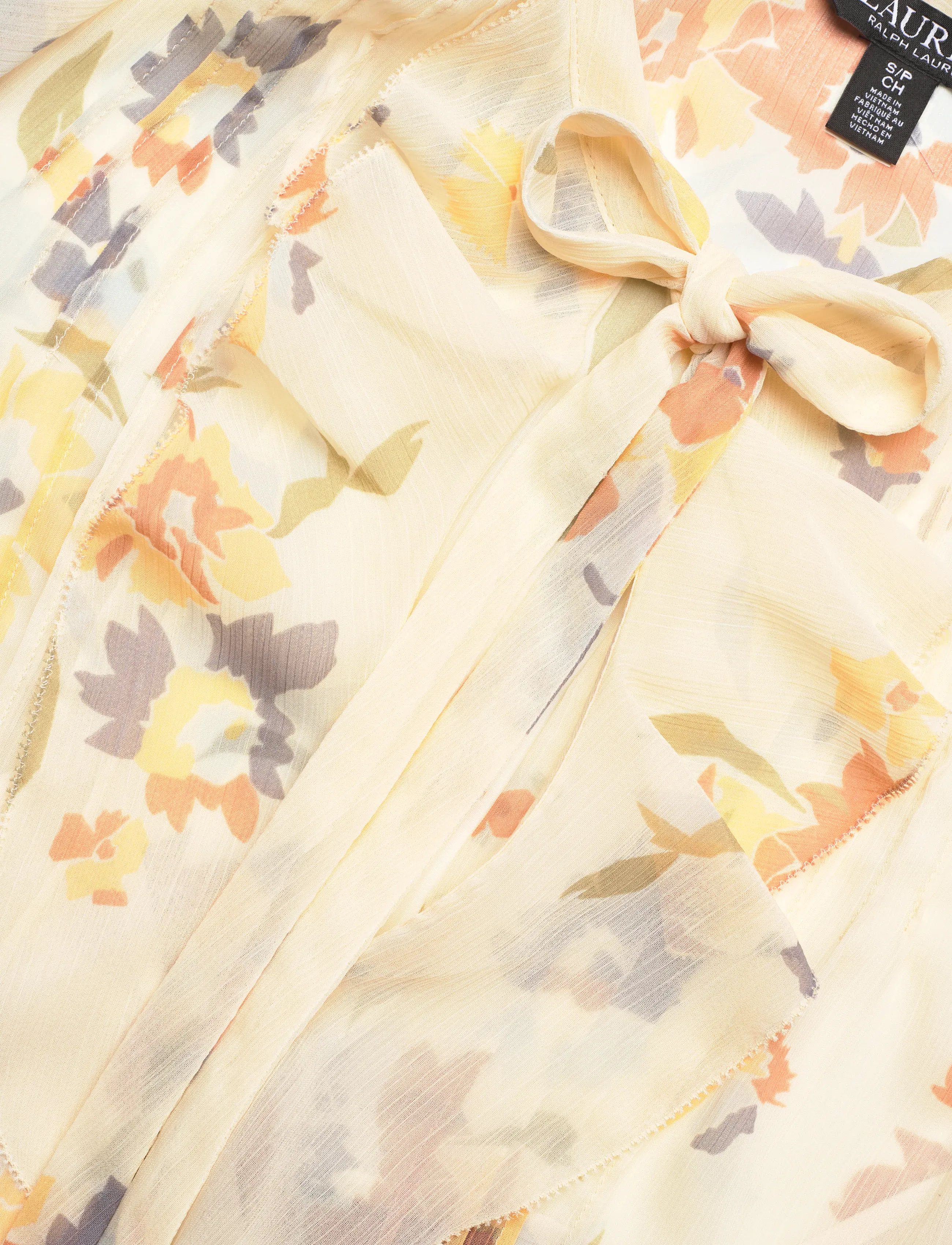 Lauren Ralph Lauren - Floral Pintucked Tie-Neck Blouse - blouses sans manches - cream multi - 3