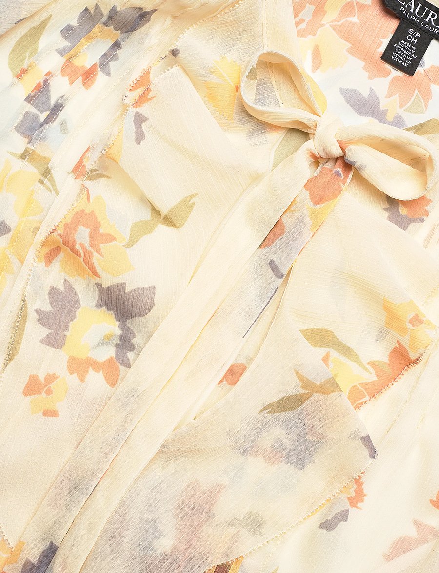 Lauren Ralph Lauren - Floral Pintucked Tie-Neck Blouse - blouses sans manches - cream multi - 3