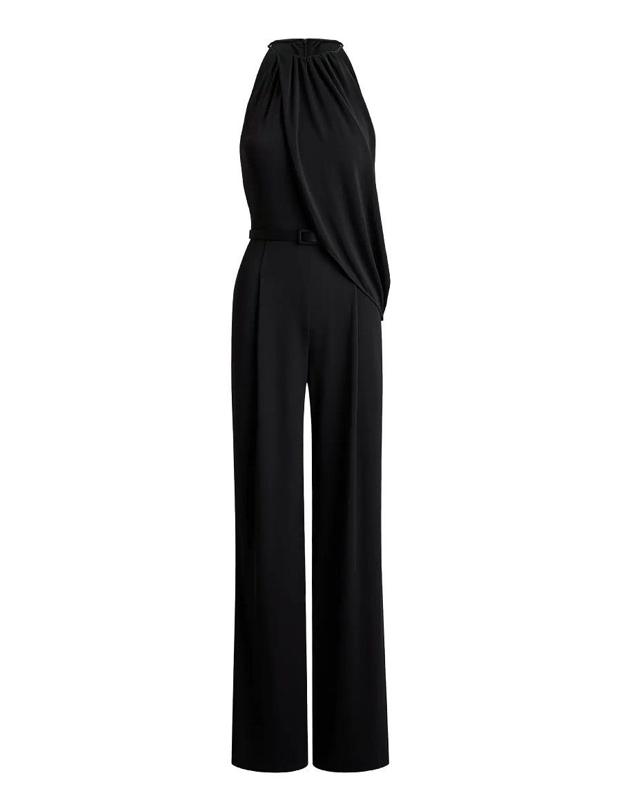 Lauren Ralph Lauren - Belted Stretch Jersey Halter Jumpsuit - buksedragter - black - 1