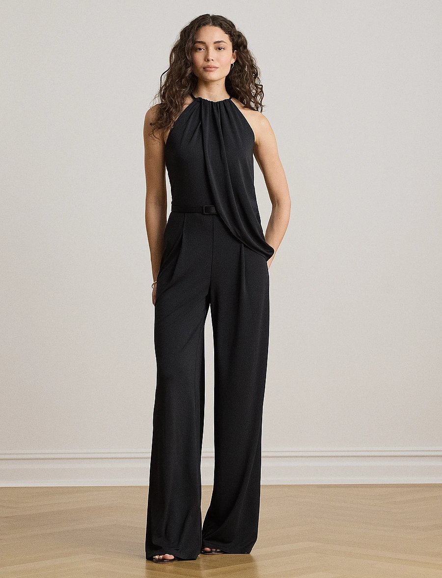Lauren Ralph Lauren - Belted Stretch Jersey Halter Jumpsuit - buksedragter - black - 0