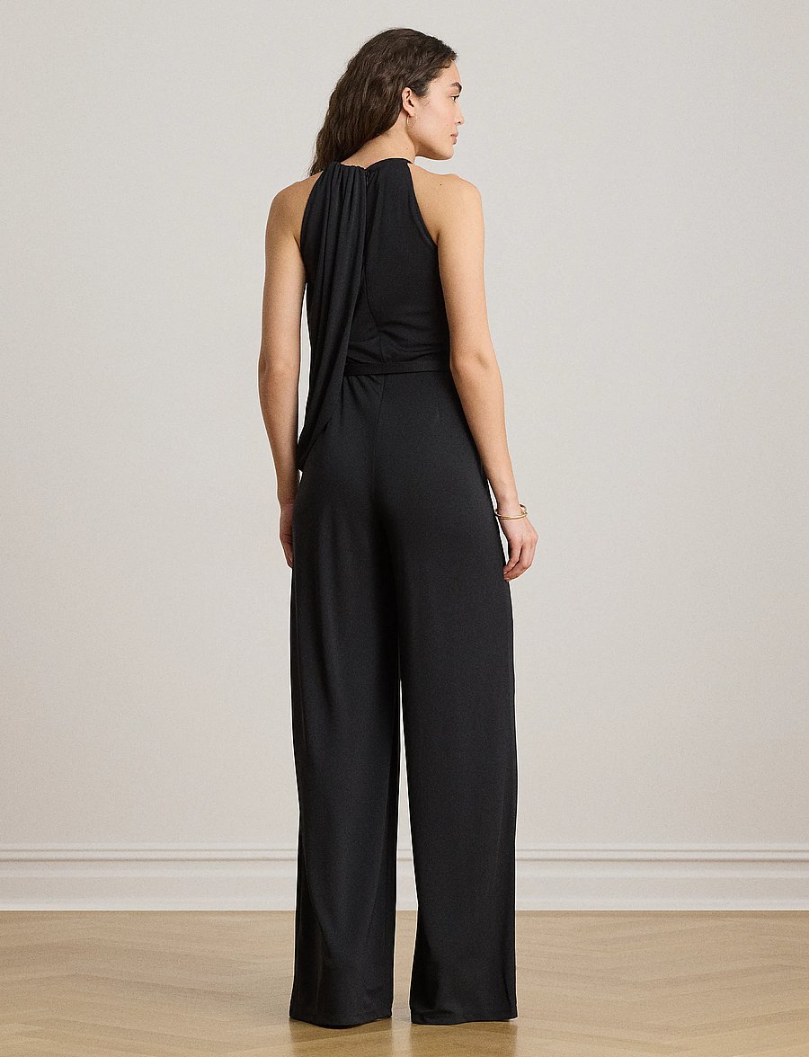 Lauren Ralph Lauren - Belted Stretch Jersey Halter Jumpsuit - buksedragter - black - 2