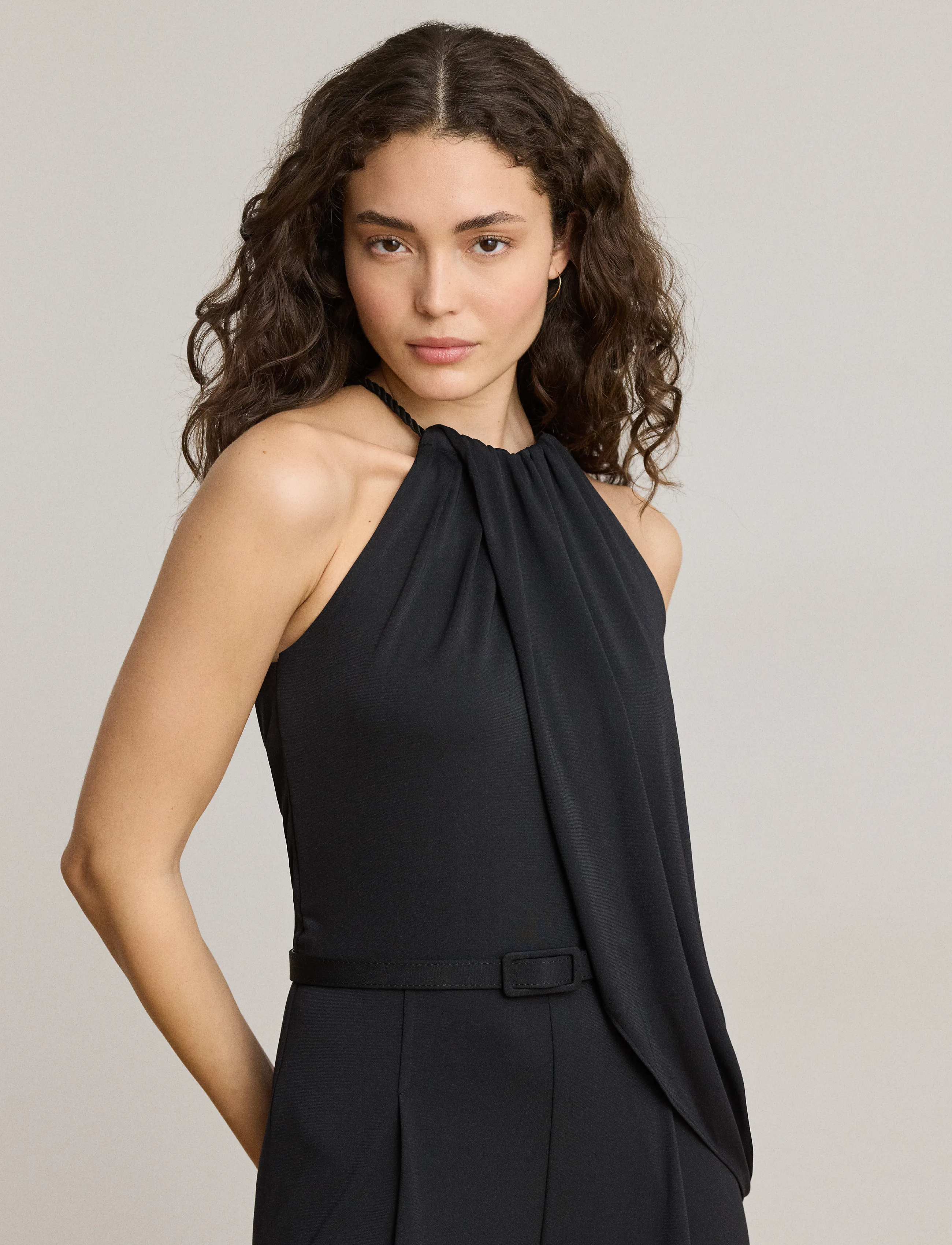Lauren Ralph Lauren - Belted Stretch Jersey Halter Jumpsuit - buksedragter - black - 3
