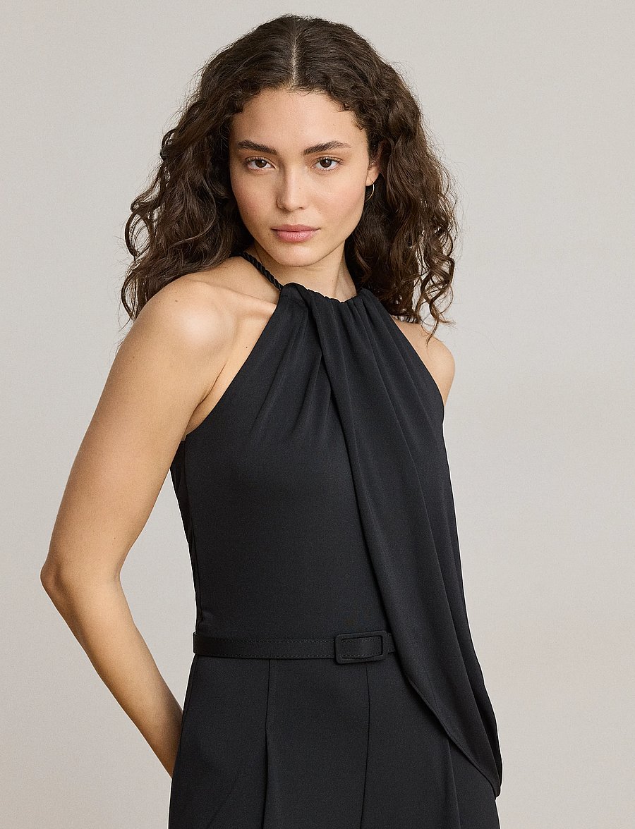 Lauren Ralph Lauren - Belted Stretch Jersey Halter Jumpsuit - buksedragter - black - 3