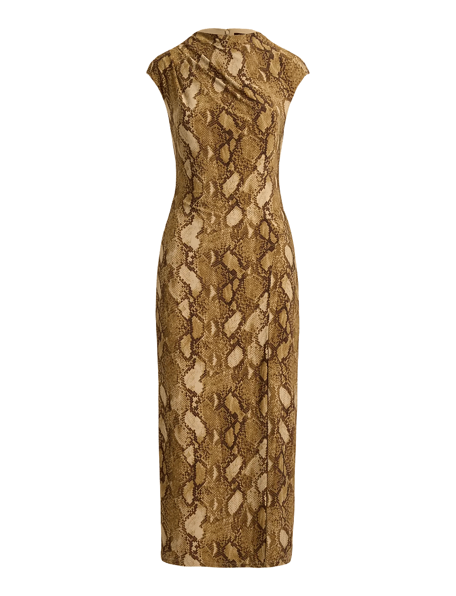 Lauren Ralph Lauren - Python-Print Jersey Cap-Sleeve Dress - stramme kjoler - tan multi - 1