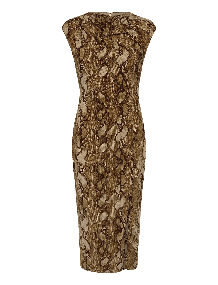 Lauren Ralph Lauren - Python-Print Jersey Cap-Sleeve Dress - stramme kjoler - tan multi - 1