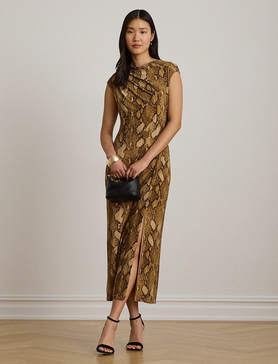 Lauren Ralph Lauren - Python-Print Jersey Cap-Sleeve Dress - stramme kjoler - tan multi - 0