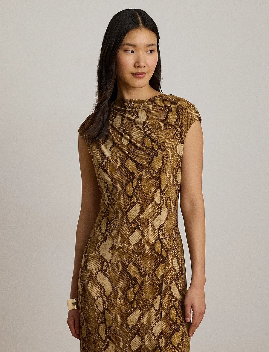 Lauren Ralph Lauren - Python-Print Jersey Cap-Sleeve Dress - stramme kjoler - tan multi - 3
