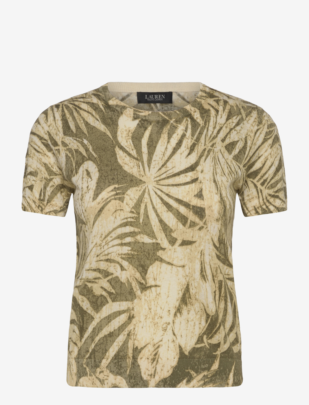 Lauren Ralph Lauren - Palm-Frond-Print Short-Sleeve Sweater - kurzämlige blusen - olive multi - 0