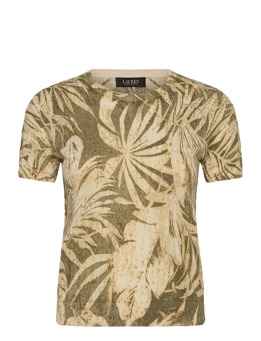 Lauren Ralph Lauren - Palm-Frond-Print Short-Sleeve Sweater - kortærmede bluser - olive multi - 0