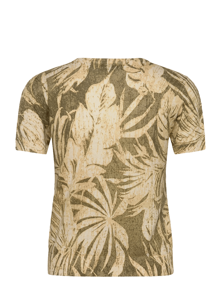 Lauren Ralph Lauren - Palm-Frond-Print Short-Sleeve Sweater - kortærmede bluser - olive multi - 1