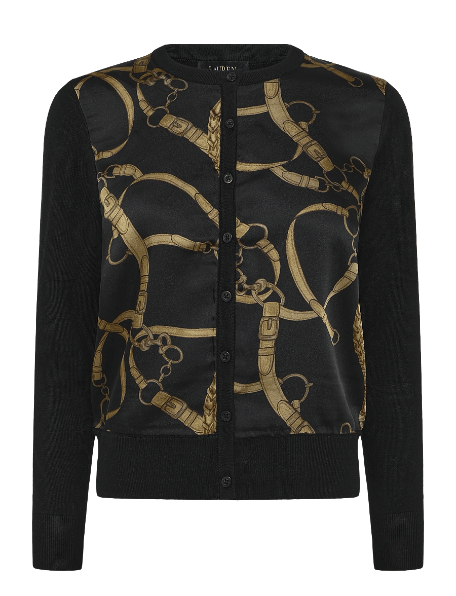 Lauren Ralph Lauren - Belting-Print Cotton-Blend Cardigan - strickjacken - black multi - 1