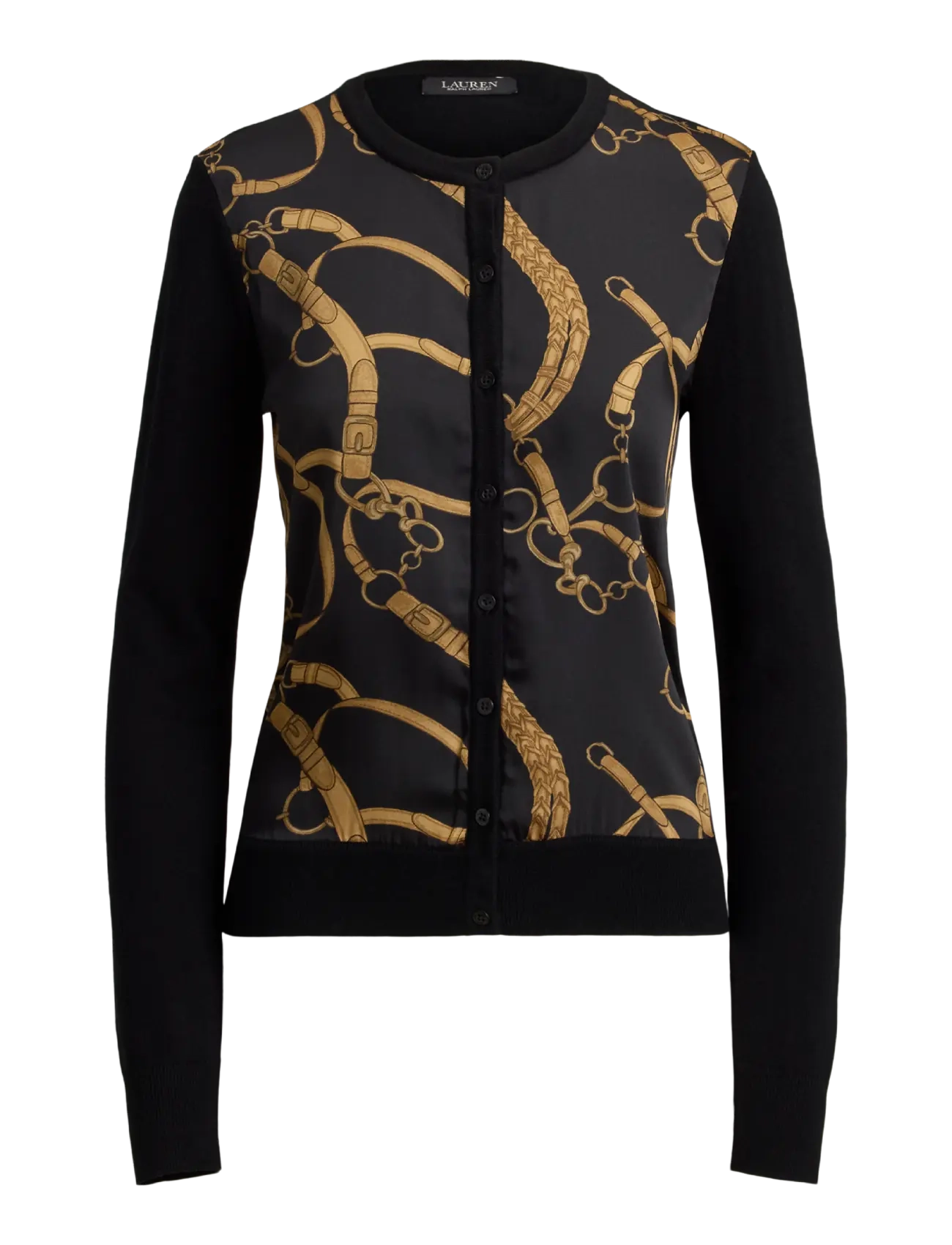 Lauren Ralph Lauren Belting-Print Cotton-Blend Cardigan - Kardiganid - BLACK MULTI / black