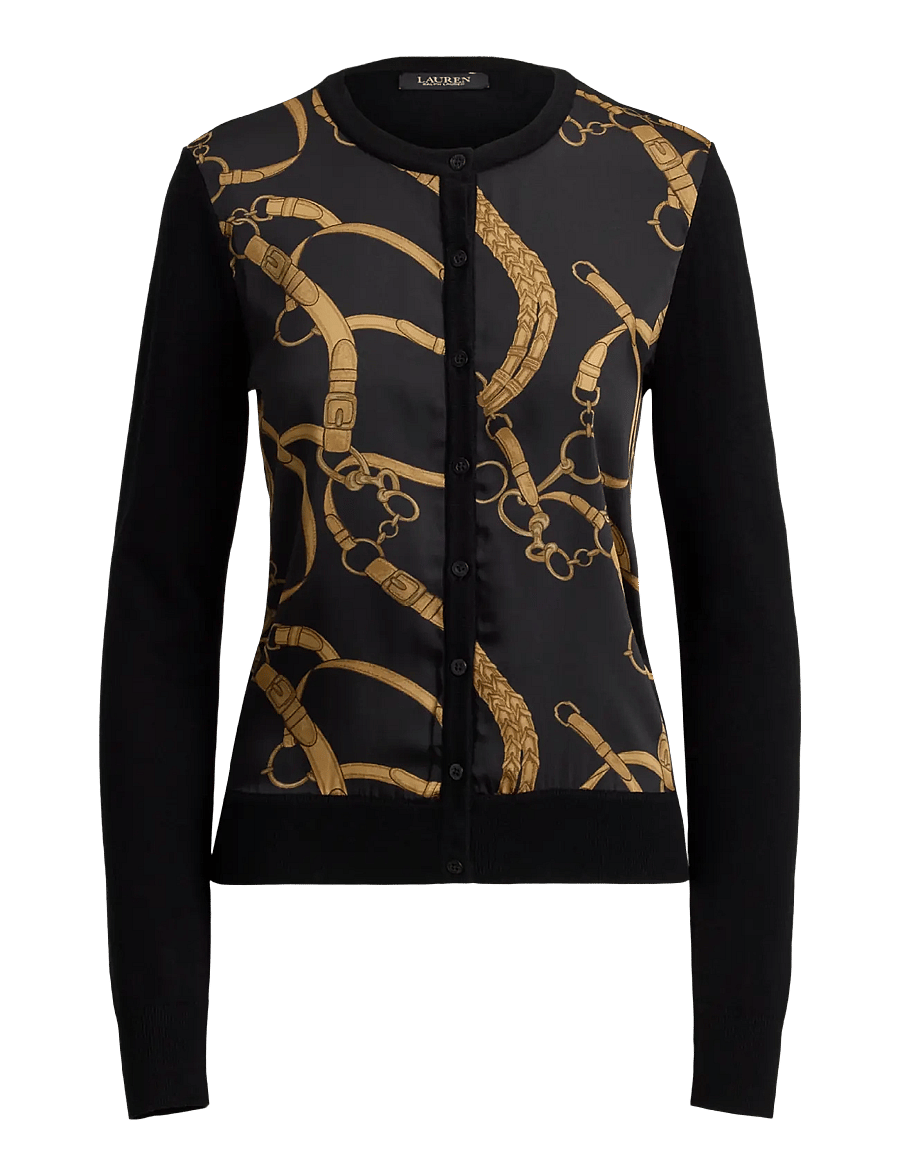 Lauren Ralph Lauren - Belting-Print Cotton-Blend Cardigan - strickjacken - black multi - 1