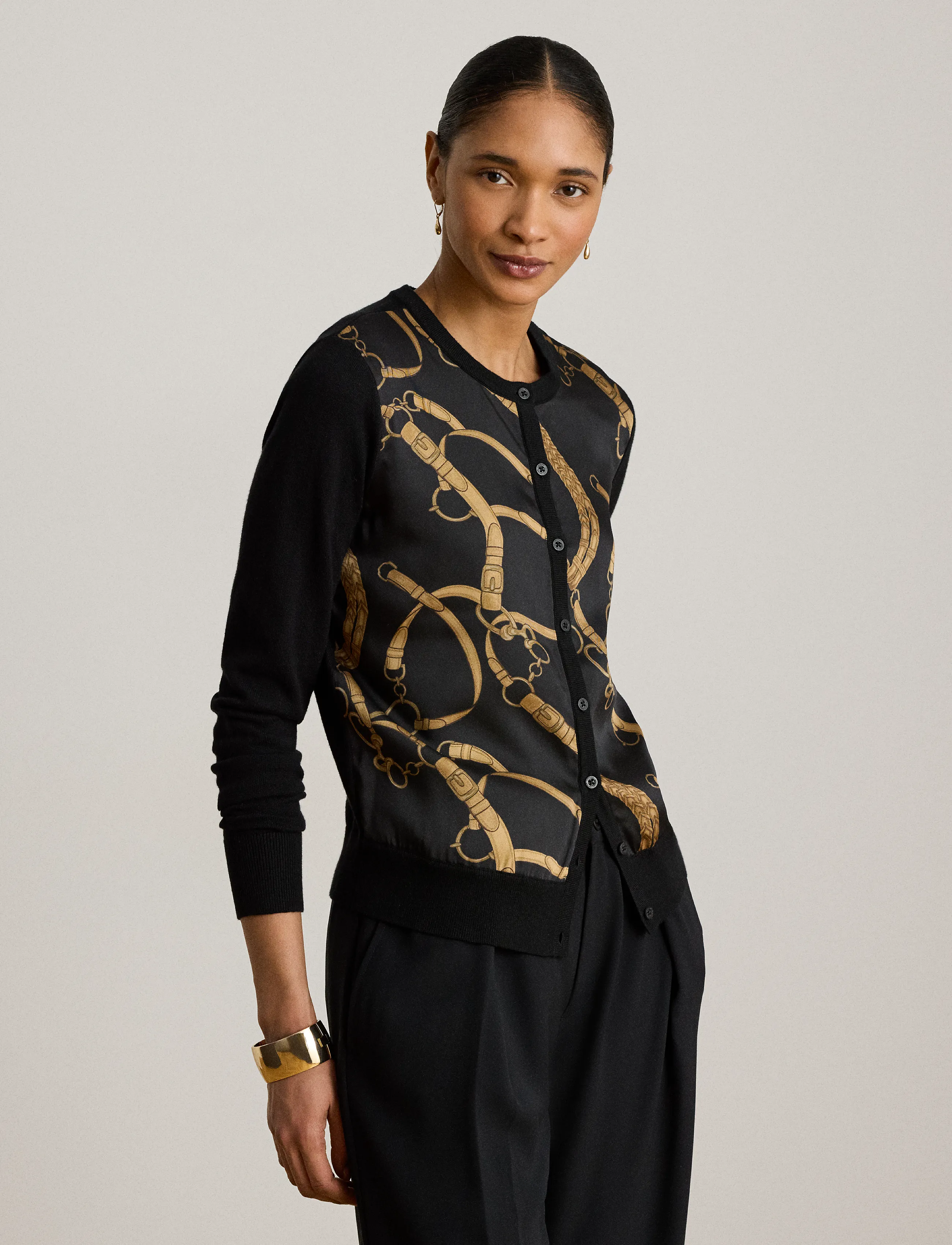 Belting-Print Cotton-Blend Cardigan