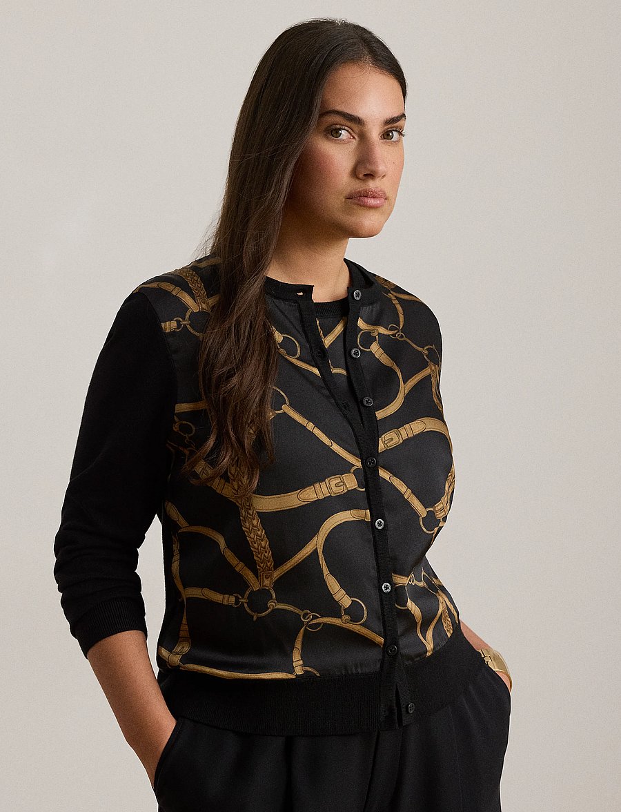Lauren Ralph Lauren - Belting-Print Cotton-Blend Cardigan - strickjacken - black multi - 4