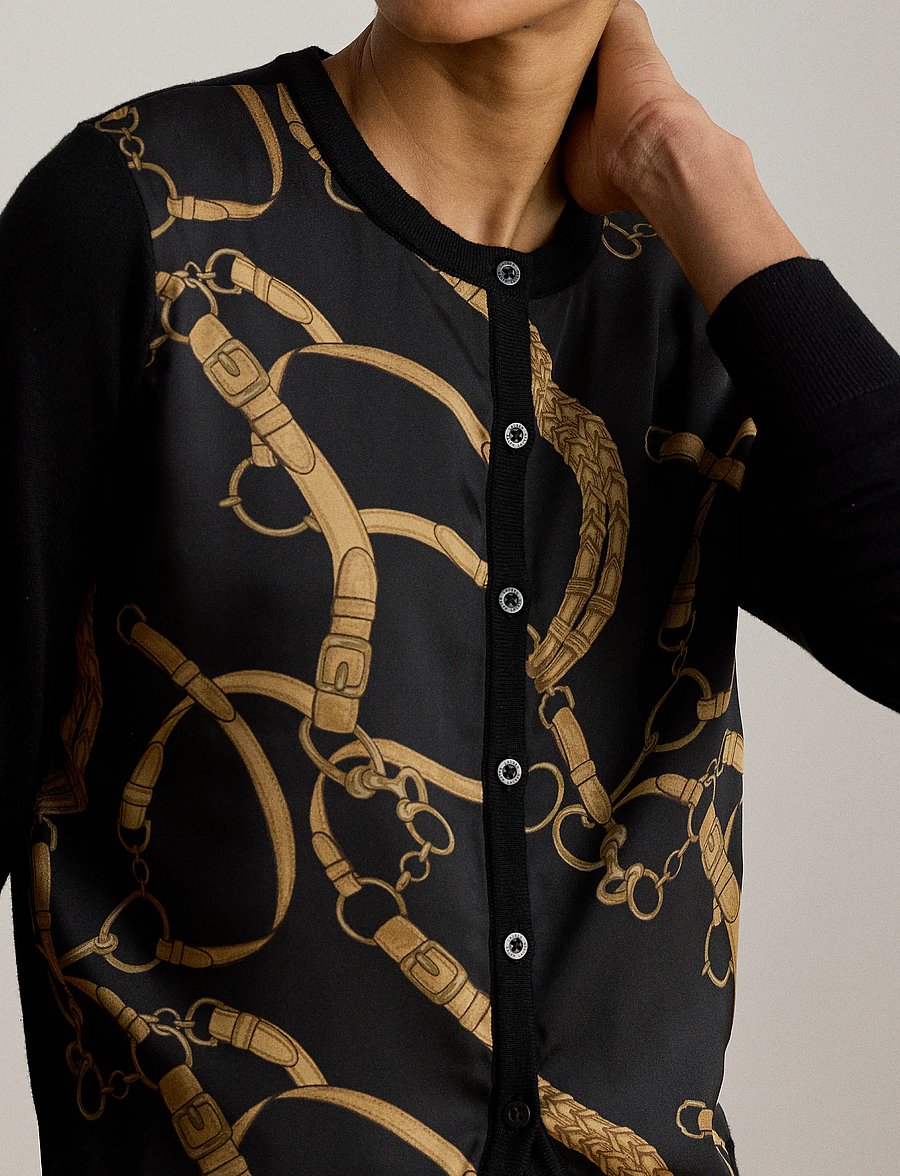 Lauren Ralph Lauren - Belting-Print Cotton-Blend Cardigan - strickjacken - black multi - 5