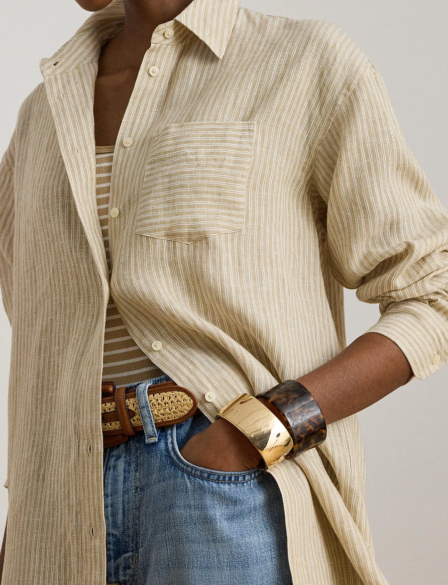 Lauren Ralph Lauren - Y/D TISSUE LINEN-WVN-SHIRT - chemises de lin - tan/white - 4