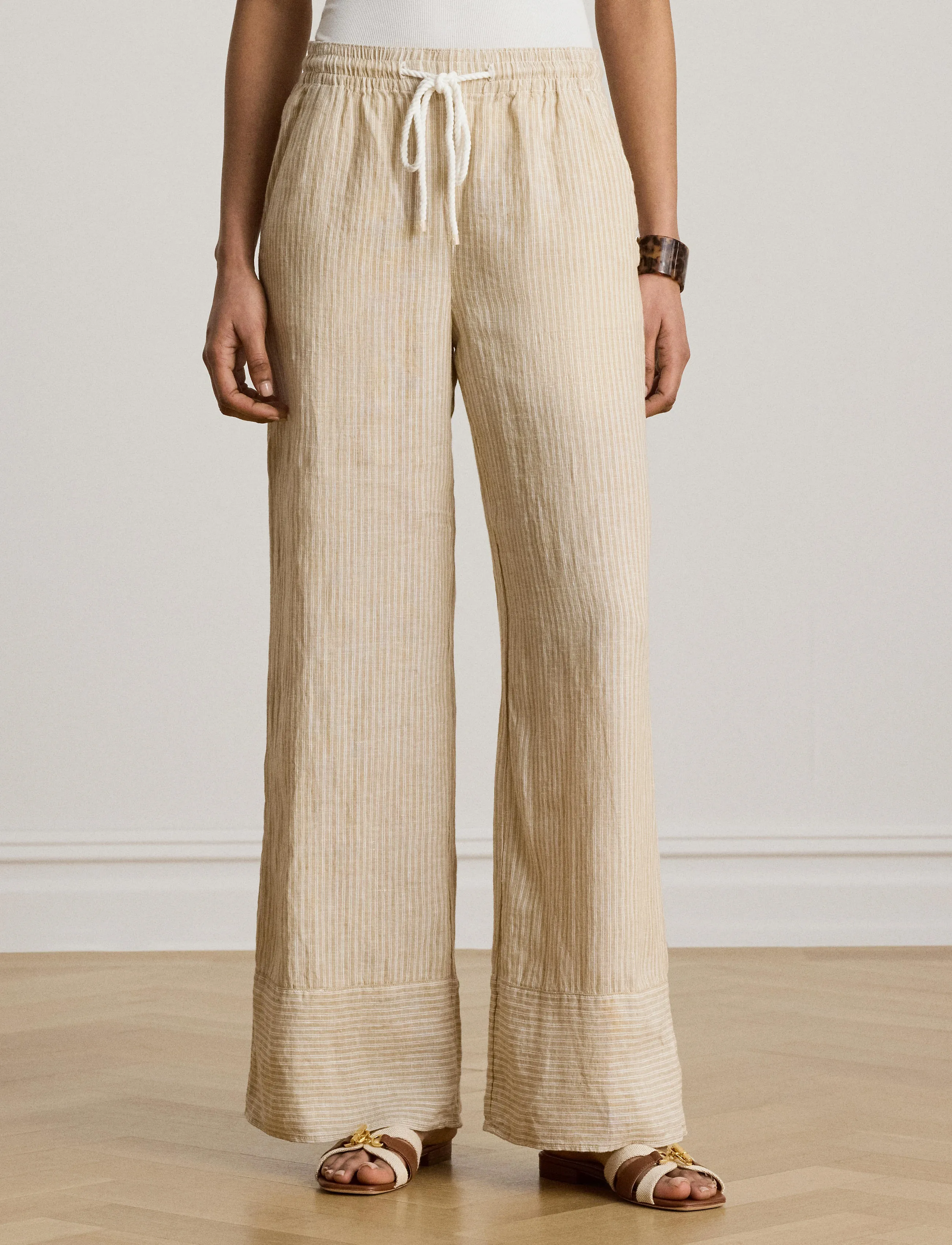 Lauren Ralph Lauren Y/D TISSUE LINEN-WVN-PANTS - Broeken - TAN/WHITE / beige