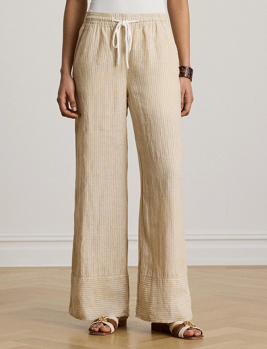 Lauren Ralph Lauren - Y/D TISSUE LINEN-WVN-PANTS - hørbukser - tan/white - 0