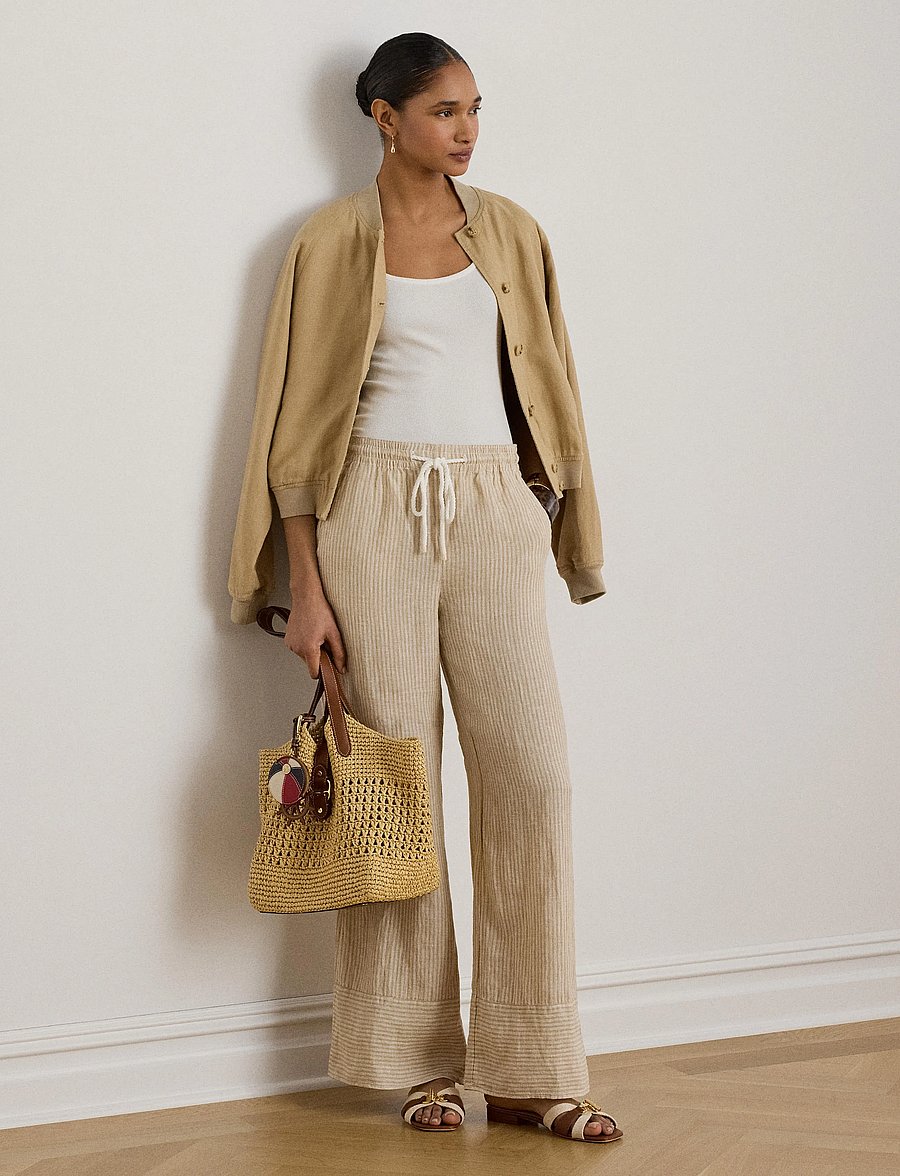 Lauren Ralph Lauren - Y/D TISSUE LINEN-WVN-PANTS - hørbukser - tan/white - 3
