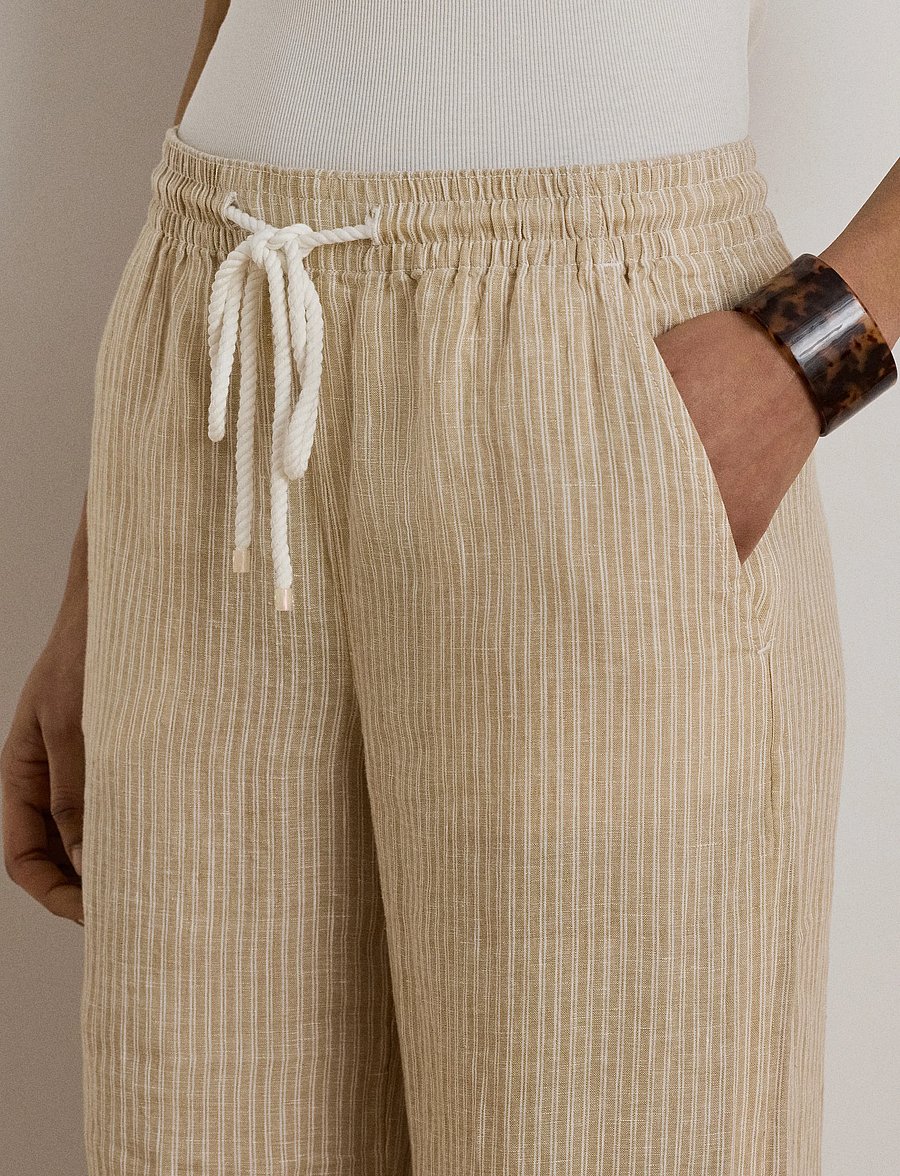 Lauren Ralph Lauren - Y/D TISSUE LINEN-WVN-PANTS - hørbukser - tan/white - 4