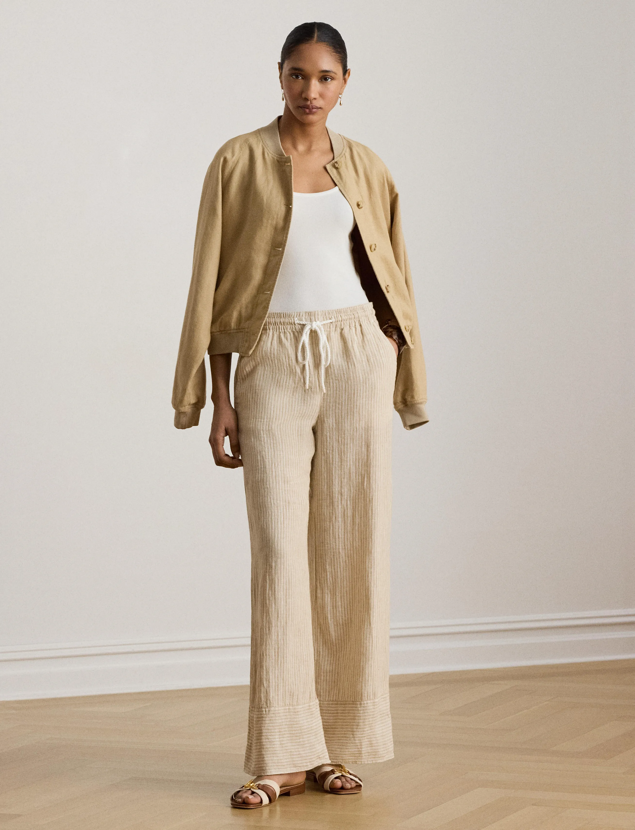 Lauren Ralph Lauren - Y/D TISSUE LINEN-WVN-PANTS - hørbukser - tan/white - 5