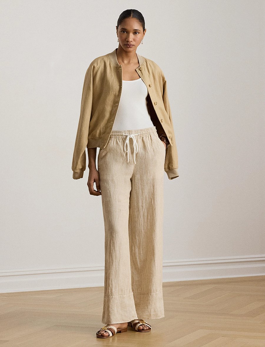 Lauren Ralph Lauren - Y/D TISSUE LINEN-WVN-PANTS - hørbukser - tan/white - 5