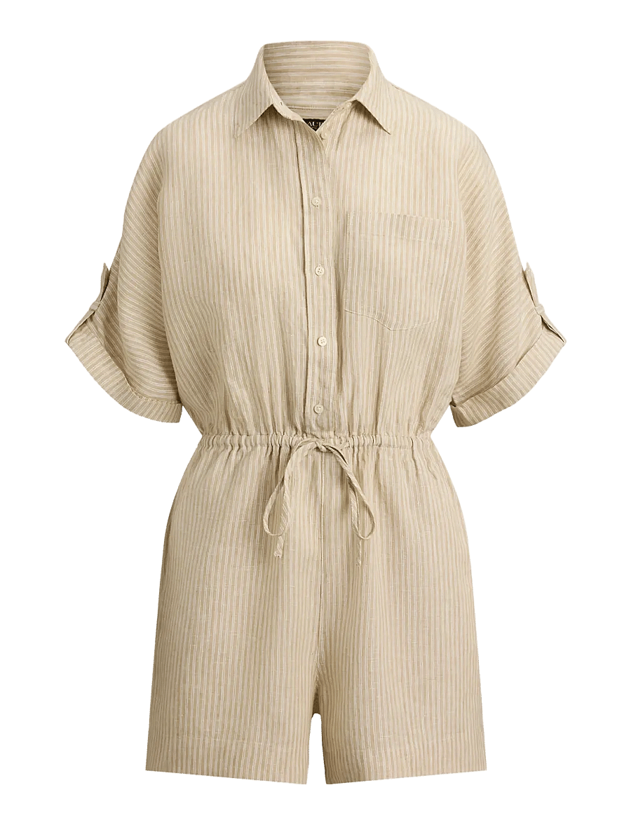 Lauren Ralph Lauren - Y/D TISSUE LINEN-WVN-JUMPSUIT - buksedragter - tan/white - 1