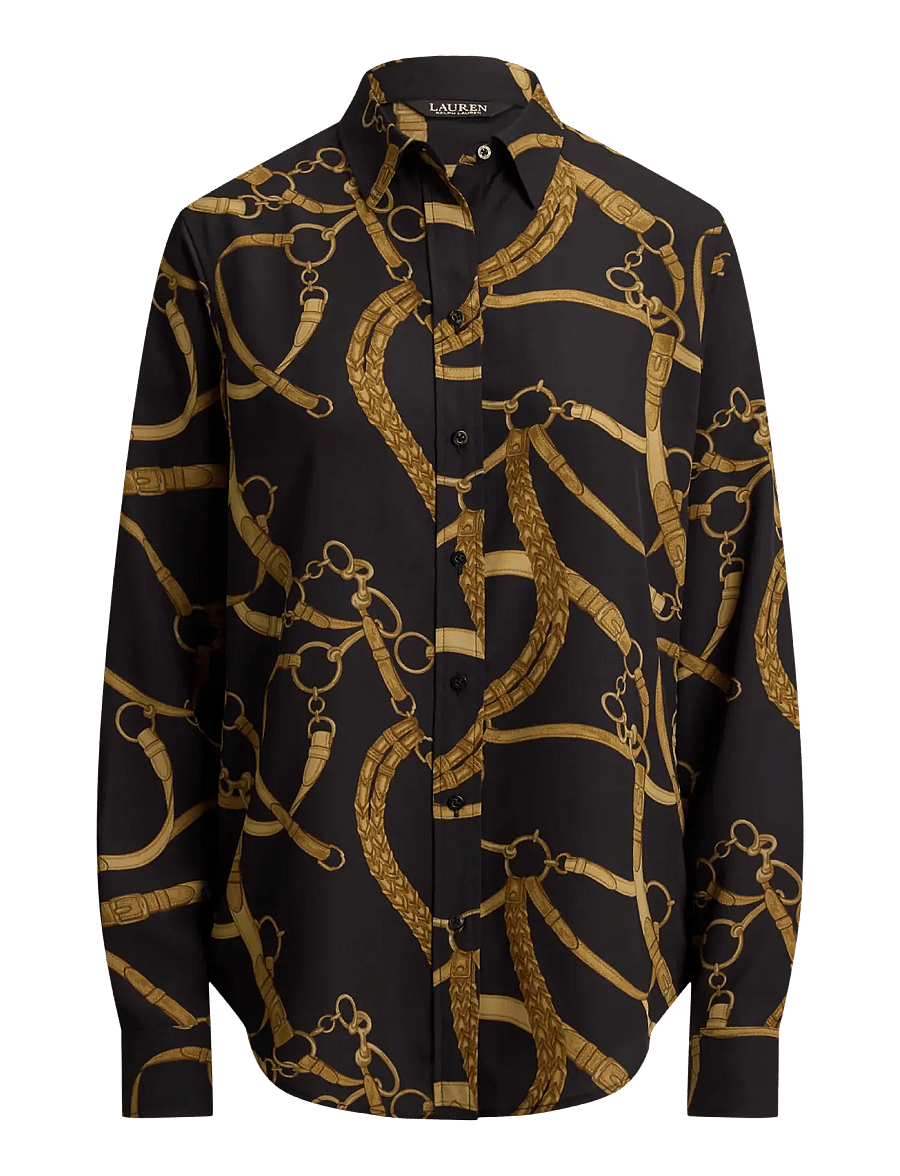 Lauren Ralph Lauren - Classic Fit Belting-Print Crepe Shirt - black/tan - 1