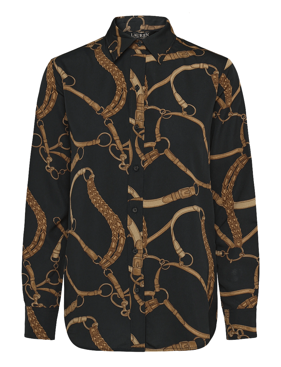 Lauren Ralph Lauren - Classic Fit Belting-Print Crepe Shirt - langärmlige hemden - black/tan - 1