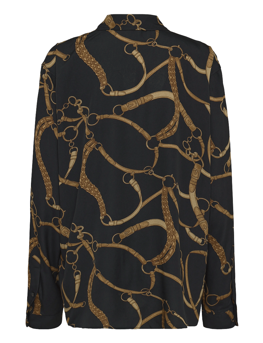 Lauren Ralph Lauren - Classic Fit Belting-Print Crepe Shirt - langärmlige hemden - black/tan - 2