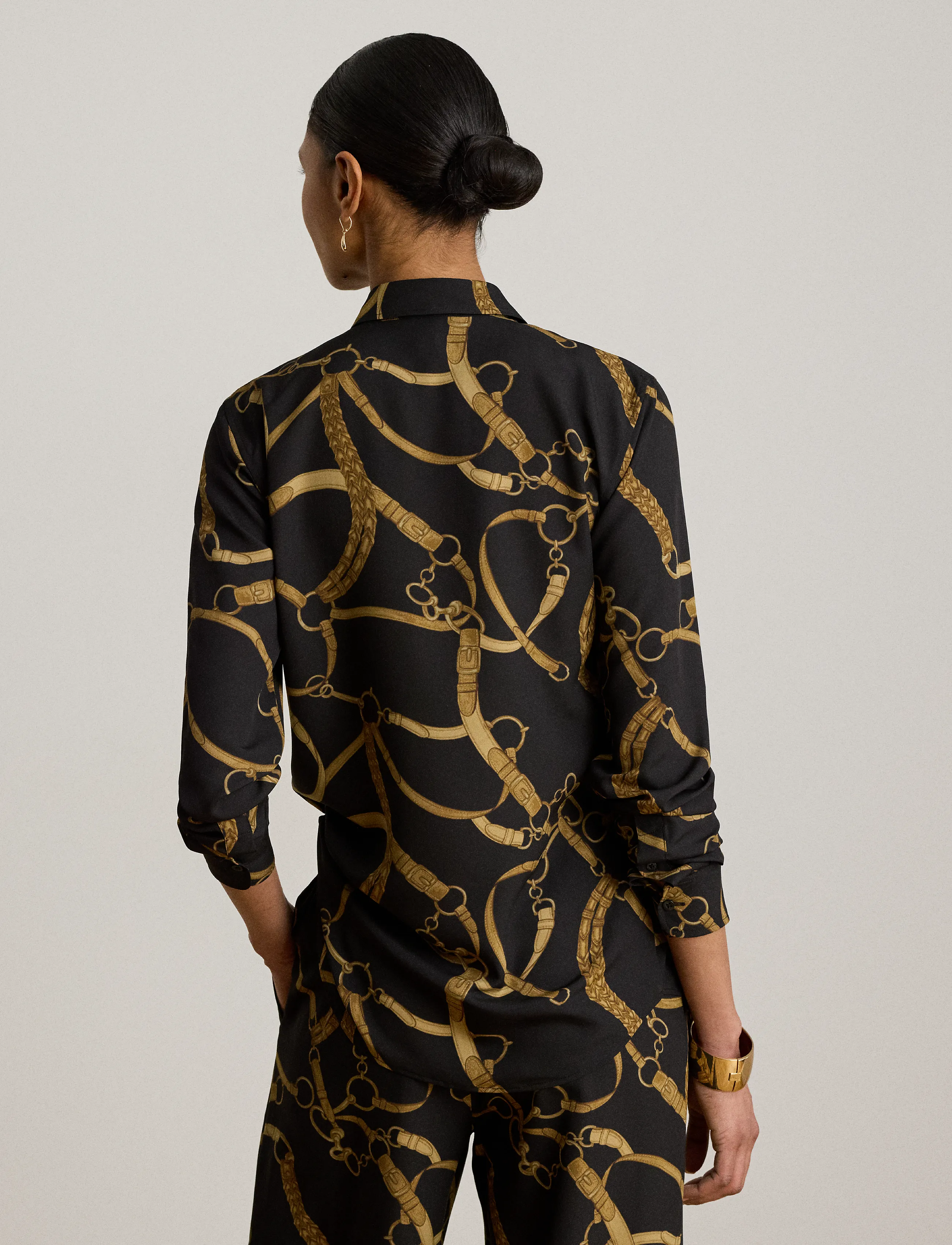Lauren Ralph Lauren - Classic Fit Belting-Print Crepe Shirt - langærmede skjorter - black/tan - 3