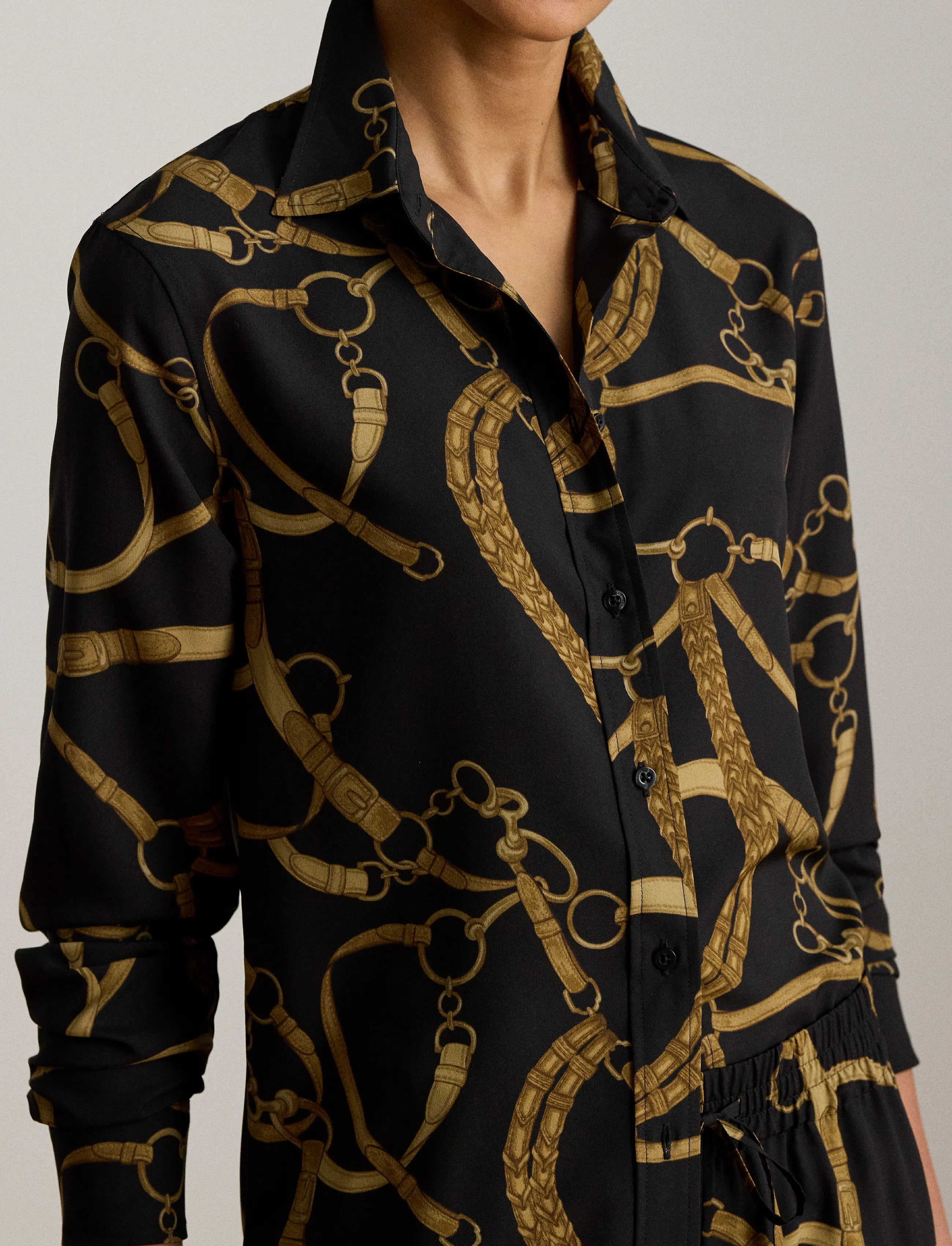 Lauren Ralph Lauren - Classic Fit Belting-Print Crepe Shirt - langærmede skjorter - black/tan - 4