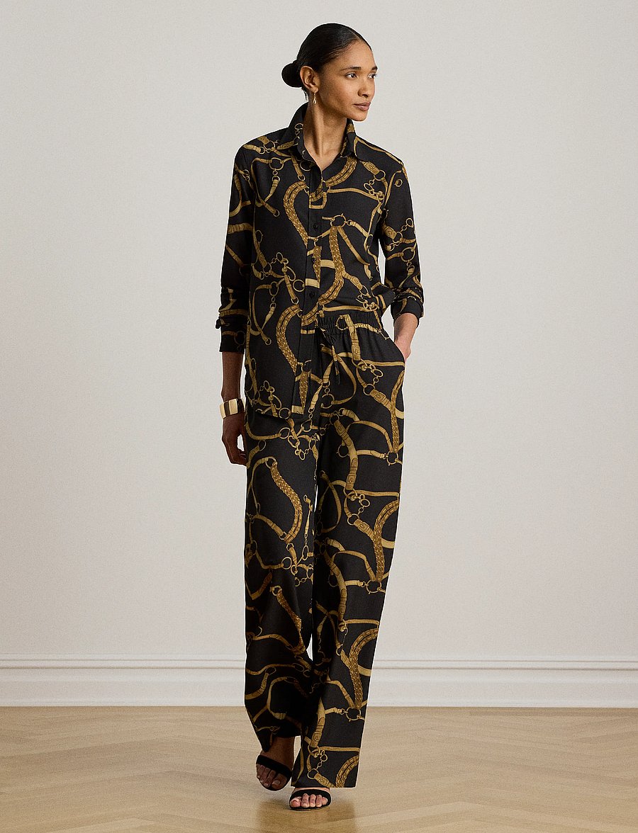 Lauren Ralph Lauren - Classic Fit Belting-Print Crepe Shirt - langärmlige hemden - black/tan - 5