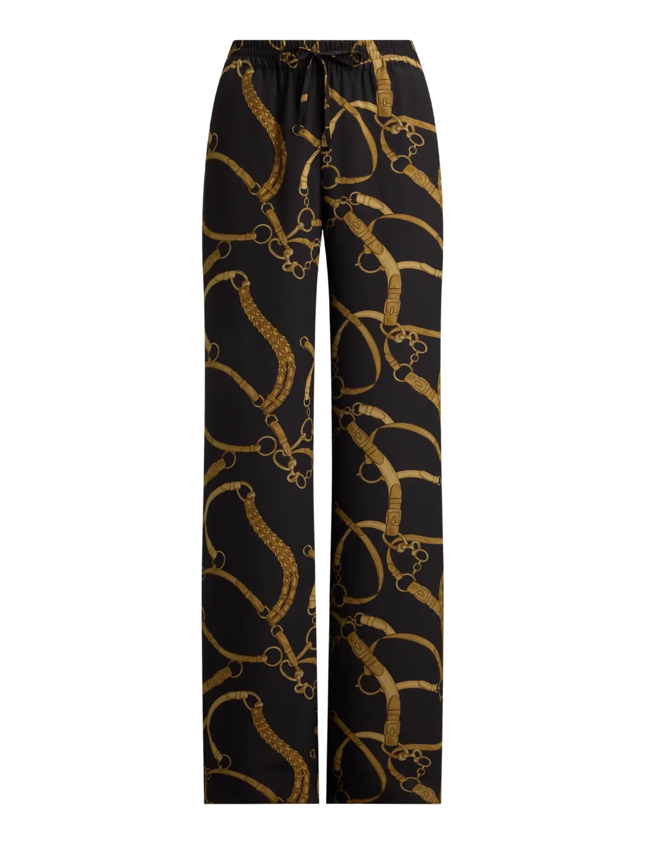 Lauren Ralph Lauren - Belting-Print Crepe Wide-Leg Pant - laia säärega püksid - black/tan - 1