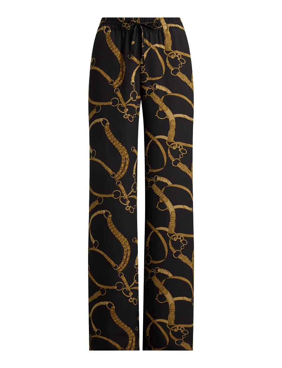 Lauren Ralph Lauren - Belting-Print Crepe Wide-Leg Pant - leveälahkeiset housut - black/tan - 1