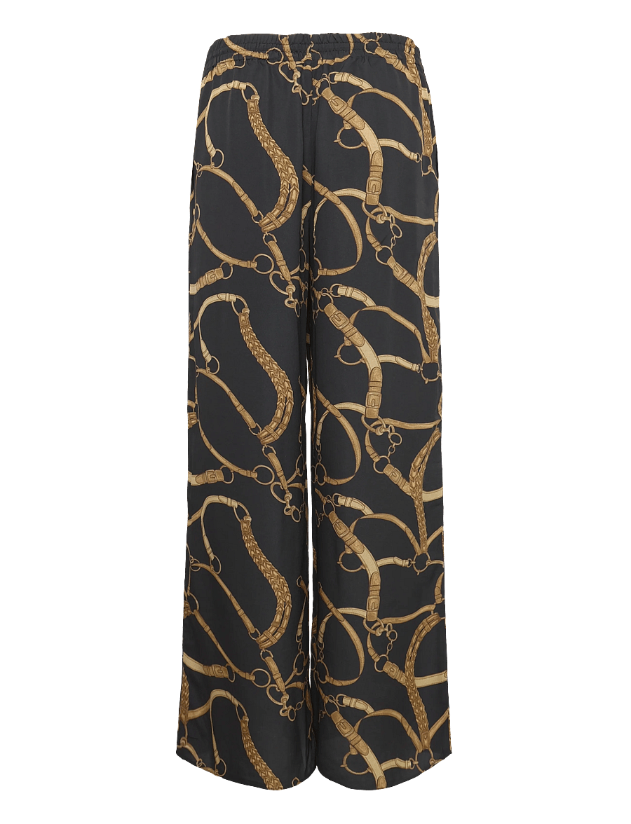 Lauren Ralph Lauren - Belting-Print Crepe Wide-Leg Pant - leveälahkeiset housut - black/tan - 2